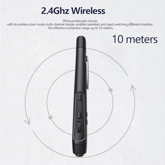 Plima Ergonomic Pen Mouse 2.0 - Dual Mode Bluetooth & 2.4G Wireless Optical Stylus Natural Pen-Tip Press-to-Click Design Pocket-Sized for Laptop, iWindows 7/8/10/11, Android, Linux, Mac OS(Black)
