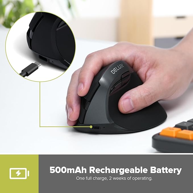 DELUX Wireless Ergonomic Mouse, Vertical Mouse for Small Hands, Silent Click Ergo Mouse, Up to 4000 DPI, 6 Buttons, Rechargeable, 2.4G/BT 5.2 Dual-Mode, Compatible with Laptop/PC (M618MINI-Iron Gray)