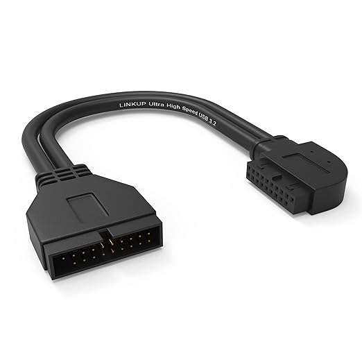 LINKUP - USB 3.2 Gen 2 (USB 3.1) Internal Adapter 20-Pin Motherboard Header Male to Female 10Gbps for PC USB-A Ports - Right Angle Type - Black 24cm