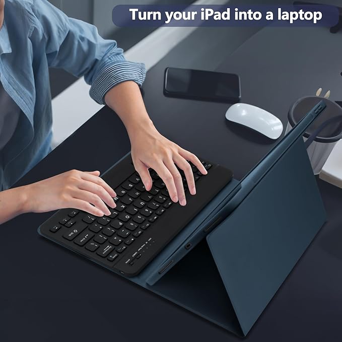 TQQ for iPad Air 13-inch (M4/M3/M2, 2026/2025/2024) & Pro 12.9 inch Case with Keyboard, Keyboard case for 12.9-inch iPad Pro 6th/5th Gen - with Pencil Holder for iPad Air 13-inch 2026 (Dark Blue)