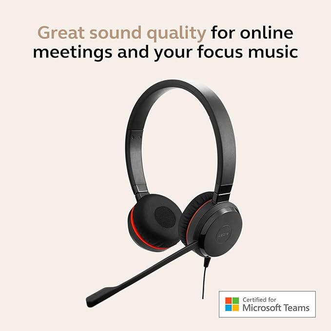 Jabra Evolve 30 II (2025 Edition) Wired Dual-Ear Headset with Mic for Work - 3.5mm Jack or USB-A/USB-C Connectivity, with Noise-Cancelling Microphone, Microsoft Teams Certified, Call Control – Black