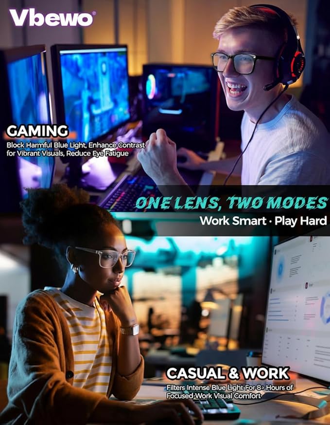 2 Packs Professional Sleep Glasses with 97.6% Blue Light Blocking Dual AR Coatings Clear Lens, Computer Gaming Glasses for Men Women, Anti Fatigue & Eye Strain