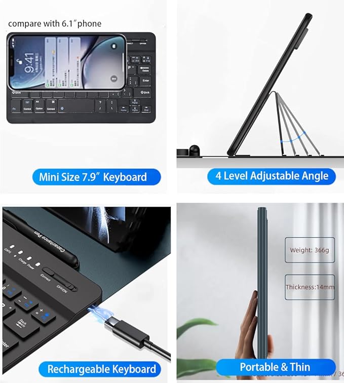 for Samsung Galaxy Z Fold 7 6 5 Keyboard and Mouse, Portable Mini 7.9 inch Bluetooth Keyboard with Leather Case and Capacitive Pen, 4 in 1 Set for Z Trifold Fold7 Accessories,Green