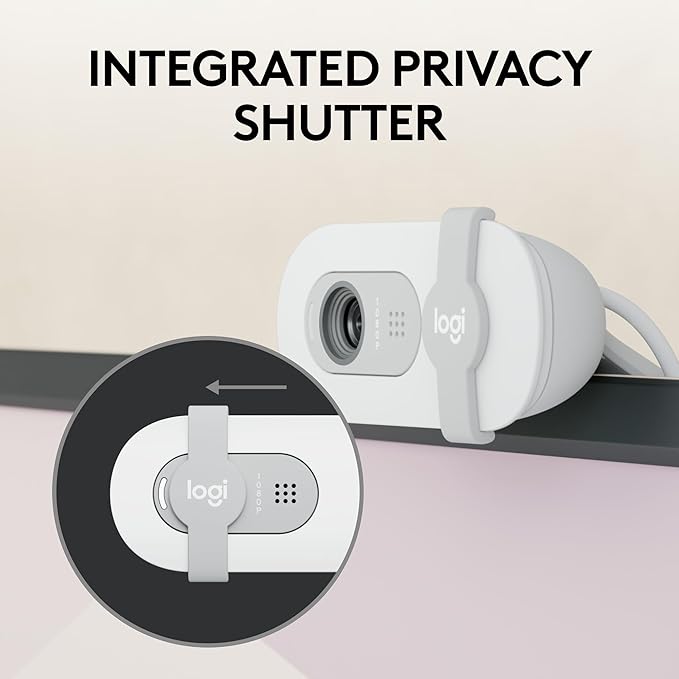 Logitech Brio 100 Full HD 1080p Webcam for Meetings, Streaming, Desktop, Laptop, PC - Built-in Mic, Shutter, Works with Zoom, Microsoft Teams, Nintendo Switch 2’s new GameChat Mode-Off -White
