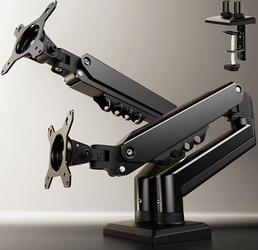 SIAGO Dual Monitor Stand, 15 to 32 Inch Monitor Arm, Adjustable Monitors Mount with C-Clamp and Grommet Installation, Made of Iron and Al, VESA Monitor Stand for Desk - Fits 4.4 to 19.8lbs Monitors