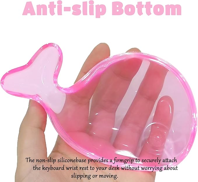 Gel Wrist Rest for Keyboard and Mouse Transparent Pink Whale Elbow Pad Cushion Ergonomic Cute Clear Cool Mouse Wrist Pad Silicone Non-Slip Support for Computer Gaming Home Office Men Hand Pillow