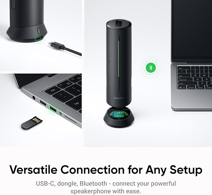 Insta360 WaveLink - 4K Conference Room Speakerphone and Camera, Speaker Tracking, 5m 360° Voice Pickup, Noise Reduction, AI Transcription and Summaries, Plug & Play, Works with Zoom, Teams