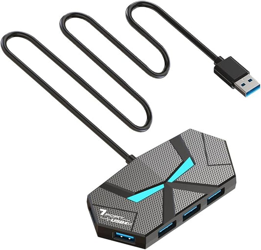 USB 3.0 Hub, 7-Port USB Hub, USB Splitter, USB Extender with Power Port for Laptop, PC, Xbox, Gamepad,Flash Drive, HDD, Console, Printer, Camera,Keyborad, Mouse,USB Fan (7-Port USB A)