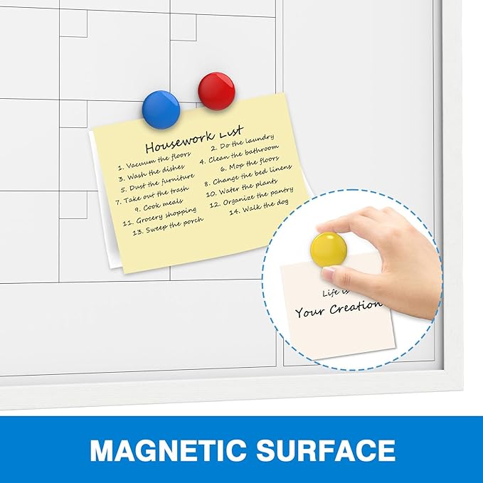 Comix Dry Erase Calendar for Wall, Magnetic Calendar Whiteboard with White Wood Frame, 36 * 24 inches Decorative Monthly Planner Board for Office, School, Home, Kitchen