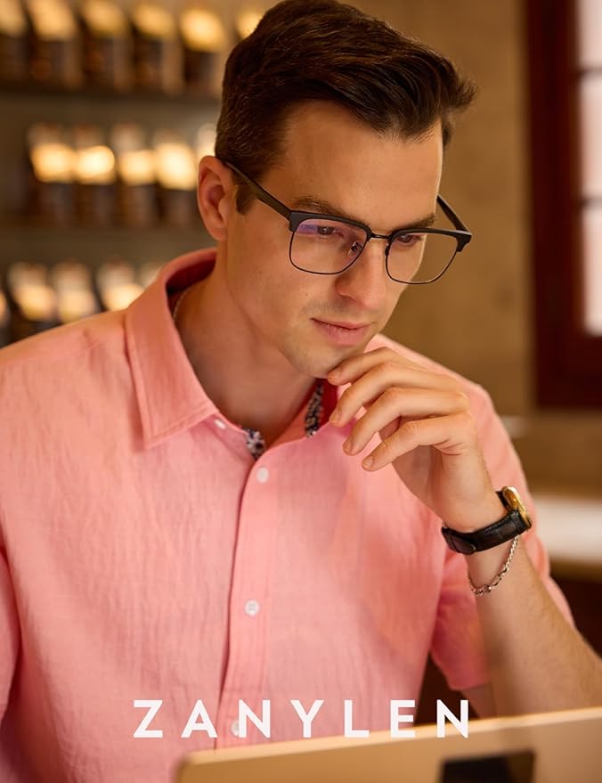 Blue Light Glasses Men Rectangle Large Browline Computer Gaming Glasses