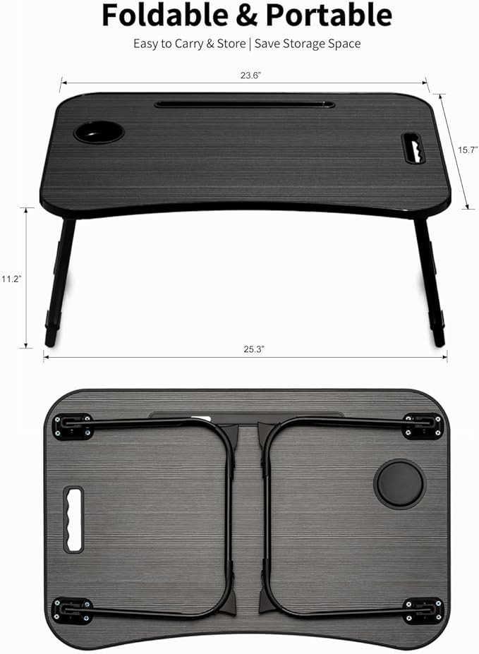 Ruxury Folding Lap Desk Bed Desk Laptop Table Tray, Breakfast Serving Tray, Portable & Lightweight Mini Table for Sofa Couch Floor - Black