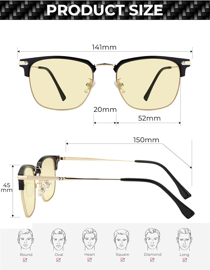 Blue Blocker Glasses for Men Metal Browline Computer Gaming Glasses Filter Blue Ray