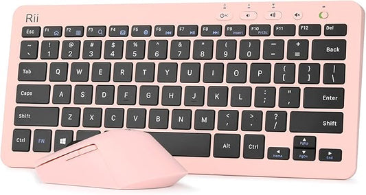 Rii RKM709 2.4 Gigahertz Ultra-Slim Wireless Keyboard and Mouse Combo, Multimedia Office Keyboard for PC, Laptop and Desktop,Business Office(Pink)