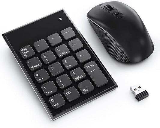 Wireless Number Pad and Mouse Combo, 19 Key USB Keypad and 3 Adjustable DPI Silent Mouse, 2.4GHz Ultra Slim Keypad for Laptop, PC, Desktop, Notebook – One USB Receiver, Portable and Lightweight