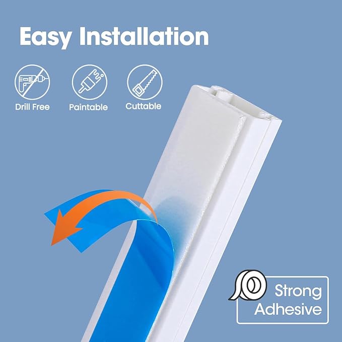 116in Cord Hider Kit, Cord Covers for Wires on Wall, Cord Hider for Wall Mount tv, Paintable Cable Raceway, tv Cable Hider Wall kit, Wire Covers for Cords, W0.59in X H0.4in, White