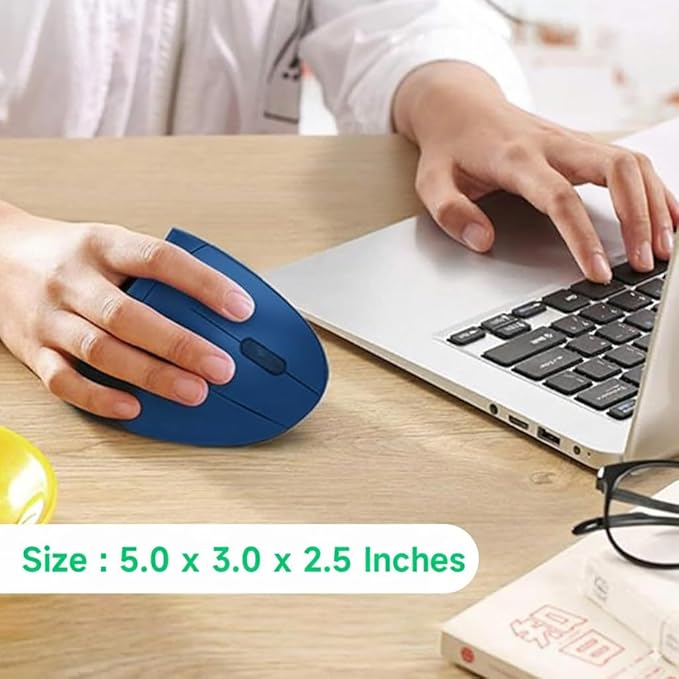 Ergonomic Vertical Wireless Mouse Stylish Rechargeable 2.4G Optical Mice Cordless Mouse with USB Receiver, 800/1200 /1600 DPI, 5 Buttons for Laptop,PC,Mac,Computer (Blue)