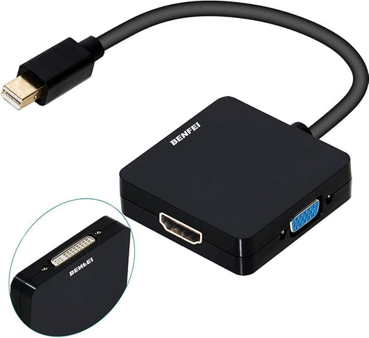BENFEI Mini DisplayPort to HDMI VGA DVI 4K Adapter, 3-in-1 Gold-Plated Mini DisplayPort(DP) to HDMI/DVI/VGA Adapter(Male to Female) Compatible with MacBook Air, Mac mini, Microsoft Surface Pro 3/4