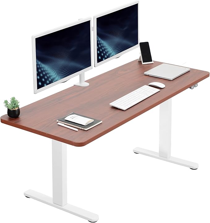 VIVO Electric 60 x 24 inch Stand Up Desk, Height Adjustable, Dark Walnut Top White Frame, Home and Office Furniture Sets, DESK-KIT-W06D