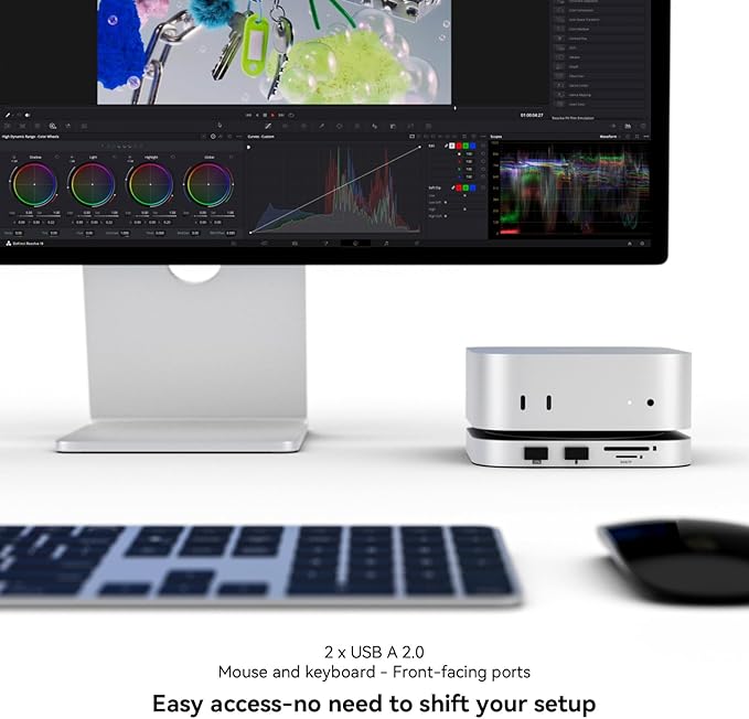 Minisopuru MINI4PRO Mac mini M4 Dock with 4K@60 HDMI, 8TB M.2 NVMe SSD Enclosure, Mac mini Hub & Stand for Mac mini M4 and M4 Pro 2024 (TF/SD Slot, 3* USB-A 2.0, Audio) | Silver