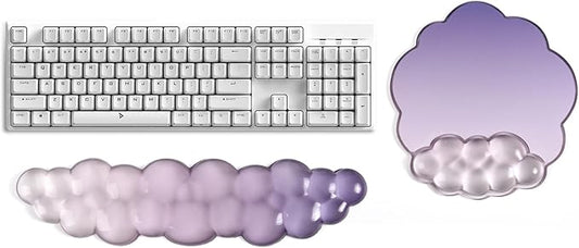 Gradient Purple Cloud Keyboard Wrist Rest with Gel Mouse Pad - Cute Office Accessories Ergonomic Mouse Pad for Computer/Laptop/Gaming/Home/Office/Typing Pain Relief