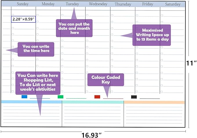 POPRUN Magnetic Weekly Dry Erase Fridge Calendar, 16.9"x11" Whiteboard Planner for Schedule, Shopping Lists, Household Chores, Ideal for Family, Office, Work and Study