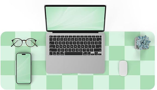 Non-Slip, Waterproof PU Leather Mouse Pad & Desk Blotter - Easy Clean Laptop Mat for Work/Home/Decor (31.5" x 12") (White Green, 31.5in*12in)