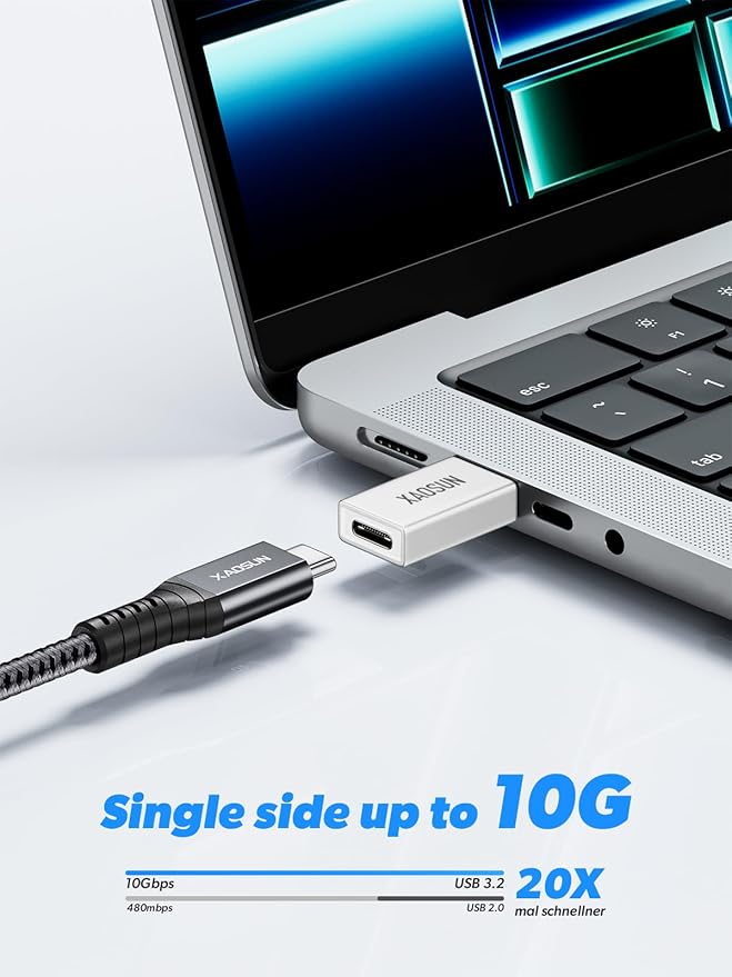 XAOSUN 10Gbps USB to USB C Adapter 3 Pack, 3.1 USBC Female to USB Male Adapter, One-Sided SuperSpeed Data Sync, 100W Fast Charging for iPhone 16 15 14 13, Laptop, Charger, Quest Link, etc, Sliver