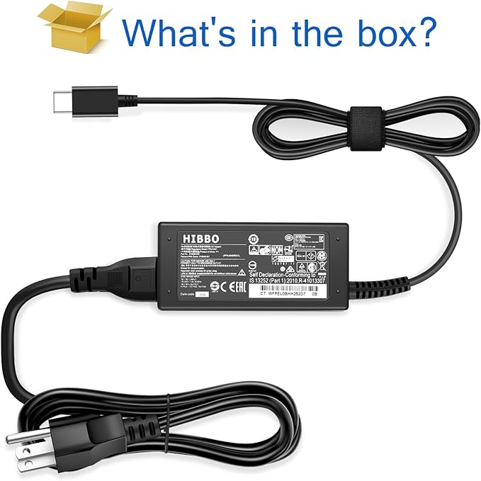 Chromebook Charger USB C Laptop Charger Compatible with HP, Lenovo, Dell, Acer, Asus, Samsung, Google Type C 45W Universal Power Adapter