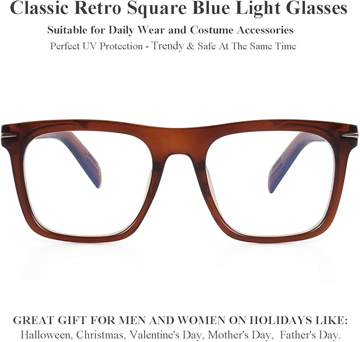 Gleyemor Blue Light Glasses for Men Women Trendy Square Frame Blue Light Blocking Lens Computer Glasses