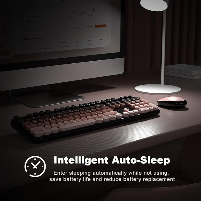 Wireless Keyboard Mouse Combo - Lovely BlackBerry-Gradient Rainbow Full-Sized Typewriter Colorful Keyboards, Round Keycap Plug Play Retro Cute Keyboards for Windows, Laptop, PC, Desktop, Computer