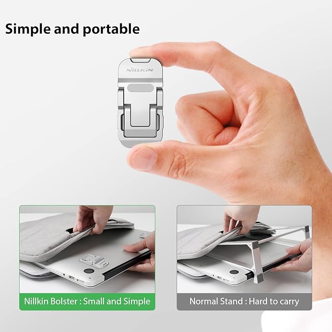 Nillkin Portable Laptop Stand with 3 Adjustable Angles, Flip Keyboard Riser Feet for Most Keyboards, Computer Keyboard Stand for Desktop, MacBook, HP and Other 10-17 Inches Laptop Feet Riser, Silver