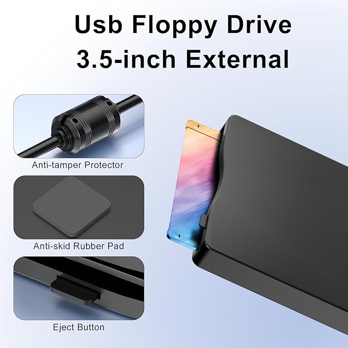 Floppy Disk Reader,External Floppy Drive, 3.5" USB &Type C Floppy Disk Reader Portable 1.44 MB FDD for PC, Laptop and Desktop Compatible with Windows 2000/XP/Vista/7/8/10/11