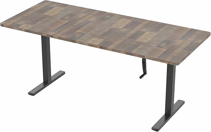 VIVO Manual Height Adjustable 71 x 30 inch Stand Up Desk, Reclaimed Wood Table Top, Black Frame, Standing Workstation with Foldable Handle, DESK-KIT-MB7P