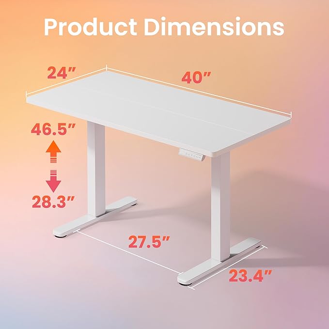 HUANUO Electric Standing Desk, 40 x 24 Inch Height Adjustable Computer Desk with Storage Bag, 4 Height Memory Settings, Sit Stand Up Desk for Home Office, White