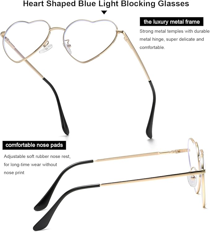 Gleyemor Heart Shaped Blue Light Glasses for Women Cute Computer Glasses