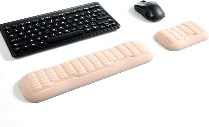 UnivoColors Compact-Sized Keyboard & Mouse Wrist Rest Set-Ergonomic 3.0 Upgrade with Wave Curve Support,Non-Slip Base,Perfect for Work & Gaming(Flesh Pink)