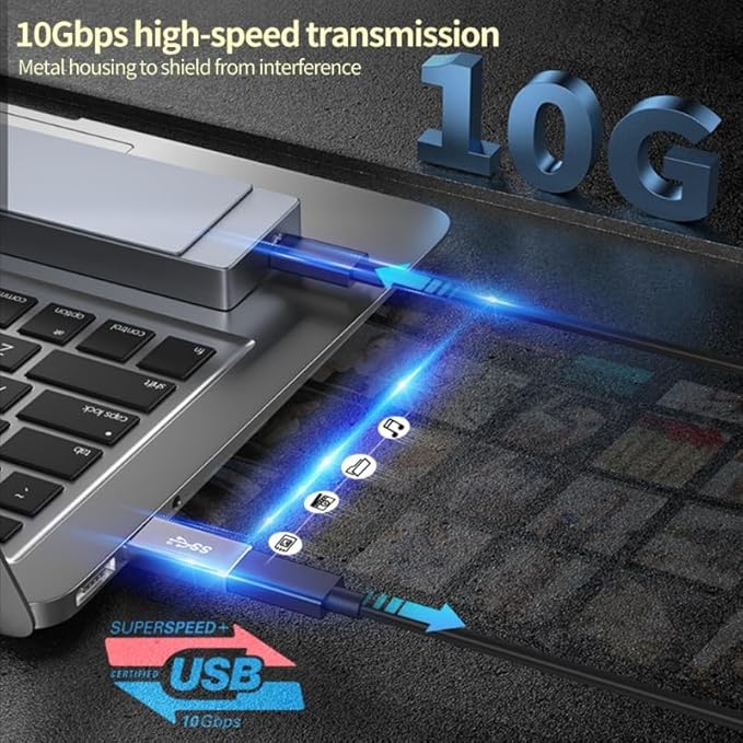 [10Gbps 2 Pack] USB A Male to USB C Female Adapter - USB 3.2 Converter High Speed 10Gbps Data Transfer & 60W Fast Charging, Compatible with Apple/iPhone/iPad