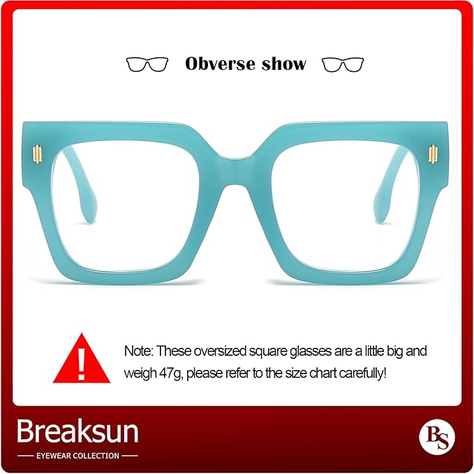 Fashion Oversized Blue Light Blocking Glasses for Women Men Trendy Big Square Frame Computer Eyeglasses