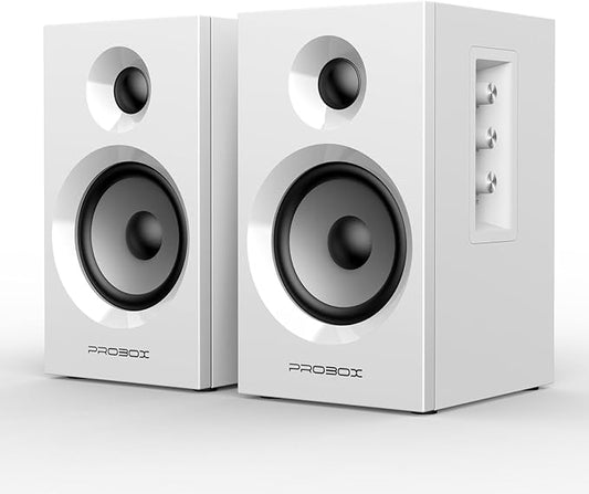 Powered Bookshelf Speakers HiFi Computer Gaming Monitors with Bluetooth 5.3 & 24-Bit USB DAC Stereo Speaker PC Speakers 3.5" Woofer,1" Silk Dome Tweeter, Adjustable Bass/Treble BT16 - White