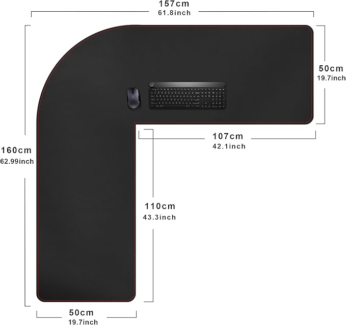 ZORESYN 63" L-Shaped Gaming Desk Mat Mouse pad, Computer Corner Desk Pad, Home Office Writing Desk Pad Protector, Large Waterproof PU Leather Corner Mousepad - Black, (160+157) x50cm