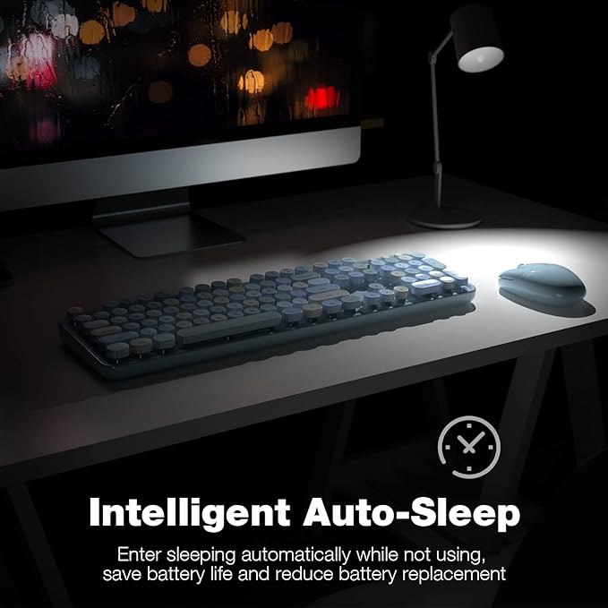 Wireless Keyboard and Mouse Combo, 104 Keys Full-Sized Typewriter Keyboards, 2.4 GHz USB Receiver Plug and Play, for Windows, PC, Laptop, Desktop (Blue Colorful)