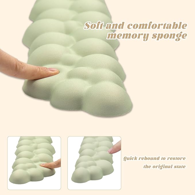 Ergonomic Memory Foam Cloud Keyboard Wrist Rest - Green Support for Laptop, Mac & PC, Non-Slip Silicone Base, Soft Wrist Pad for Gaming, Office, Carpal Tunnel Relief, for 60% 75% 80% 87 Key Keyboards
