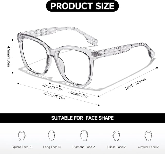 Oversized Square Blue Light Blocking Glasses for Women and Men - Gaming & Computer Anti-Fatigue
