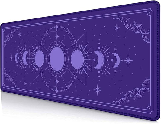 Kawaii Purple Large Gaming Mouse Pad, Moon Phase Magic Celestial Desk Mat Cute, Non-Slip Rubber Computer Mousepad, Laptop Desk Pad, 31.5x11.8 in
