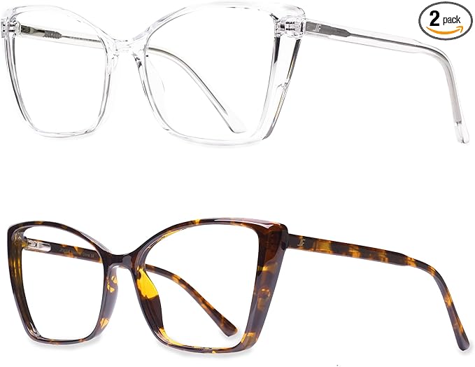 2 Pack Blue Light Blocking Glasses for Women, Oversized Trendy Cat Eye Computer Gaming Glasses Anti Glare & UV Glare RF6204 (Clear + Coco Tortoise Cateye Frame)