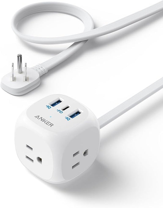 Anker 321 Power Strip with 20W USB-C, 3 Outlets and USB-C Charging for iPhone 15/14 Series, 5 ft Thin Cord and Flat Plug, Power Delivery, for Dorms, Home Office, Cruise, Travel, TUV Listed