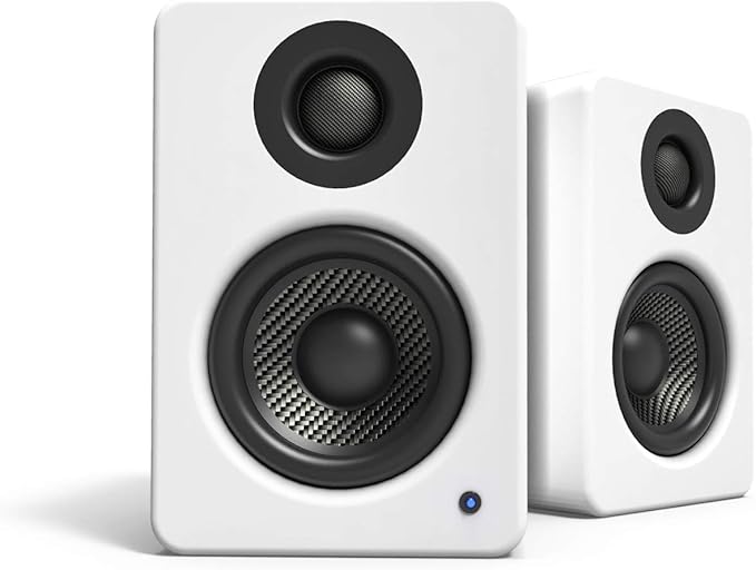 Kanto YU2MW PC Gaming Desktop Speakers | 3" Composite Drivers | 3/4" Silk Dome Tweeter | Class D Amplifier | 100 Watts | Built-in USB DAC | Subwoofer Output | Pair | Matte White