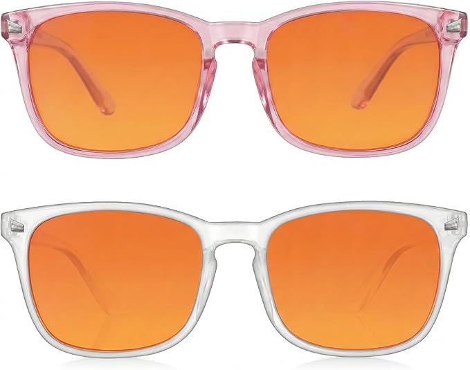 2 Packs Professional Sleep Glasses with 98.7% Blue Light Blocking Dual AR Coatings Amber Lens, Computer Gaming Glasses for Men Women, Anti Fatigue & Eye Strain