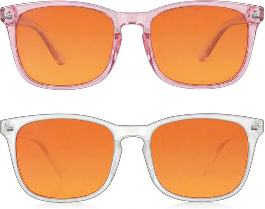 2 Packs Professional Sleep Glasses with 98.7% Blue Light Blocking Dual AR Coatings Amber Lens, Computer Gaming Glasses for Men Women, Anti Fatigue & Eye Strain