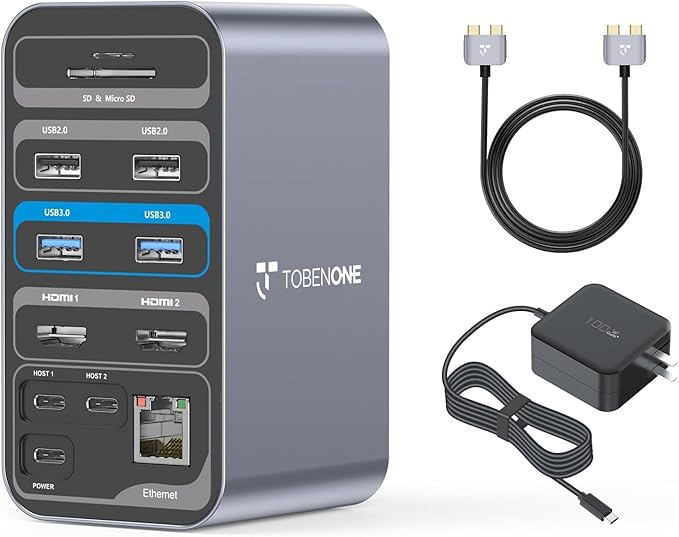 TobenONE 16-in-1 MacBook Docking Station with 100W Power Adapter, Dual HDMI, 7 USB, Gigabit RJ45, SD&Micro SD, PD 3.0, Mac Docking Station for Creative Professionals & Home Working